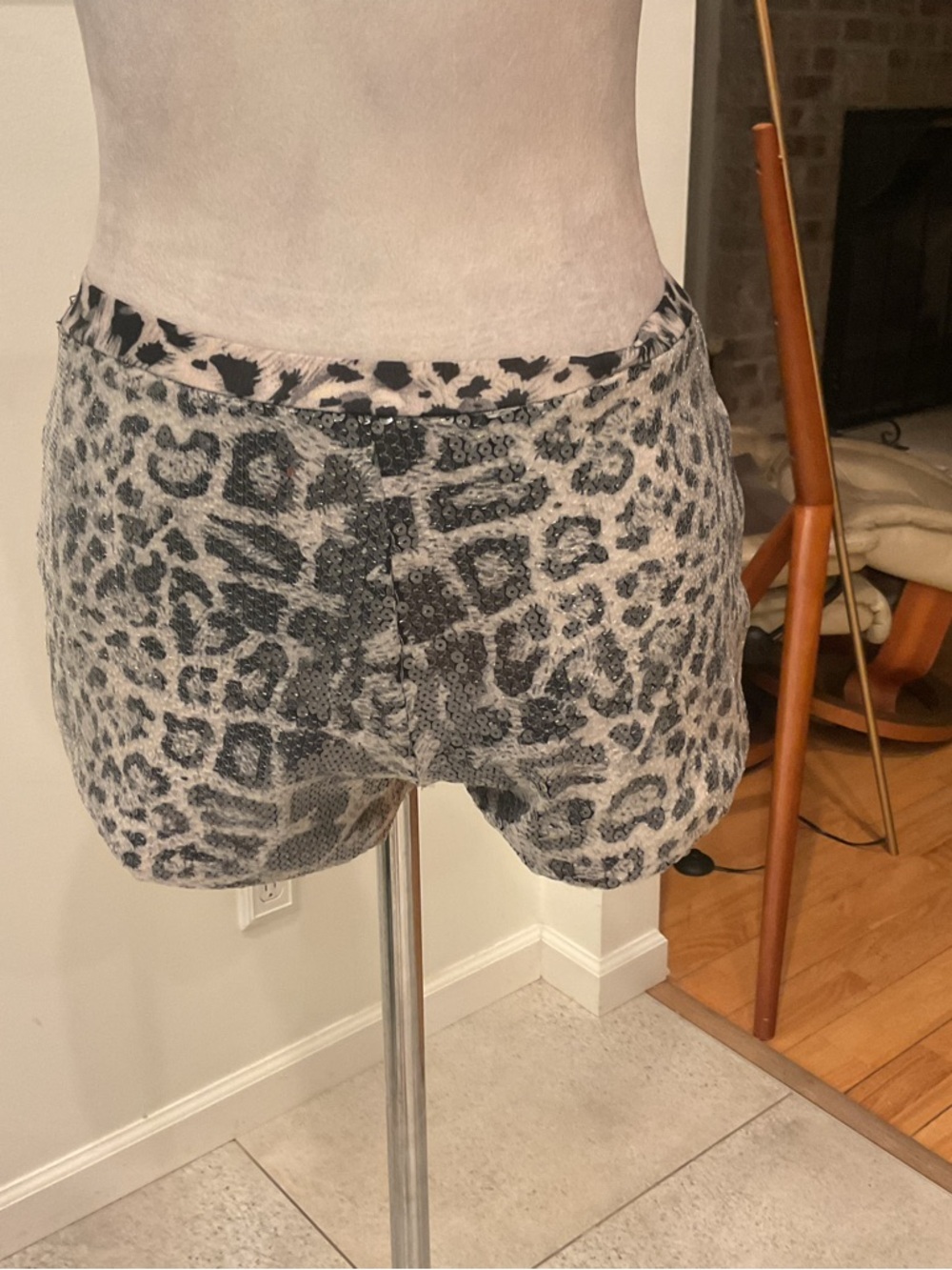Poof! Leopard Print Sequin Shorts in Grey and Black